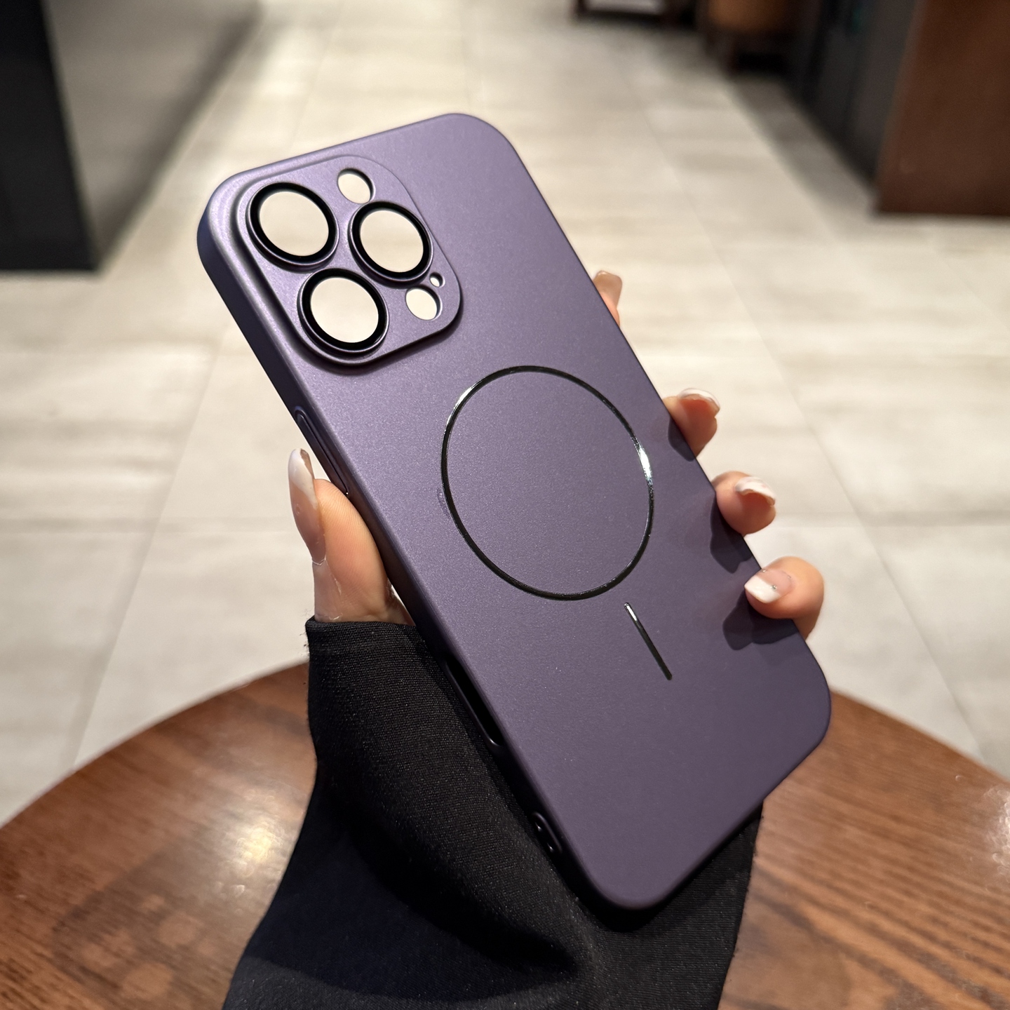适用苹果15promax手机壳iphone16新款哑光电镀紫色磨砂13pro镜头膜全包12简约高级14细圈Magsafe磁吸保护套女