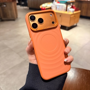 闪钻镜头框适用苹果17promax手机壳Magsafe磁吸iphone17新款荡漾波纹16pro橙色液态硅胶14PM高级15pm保护套女