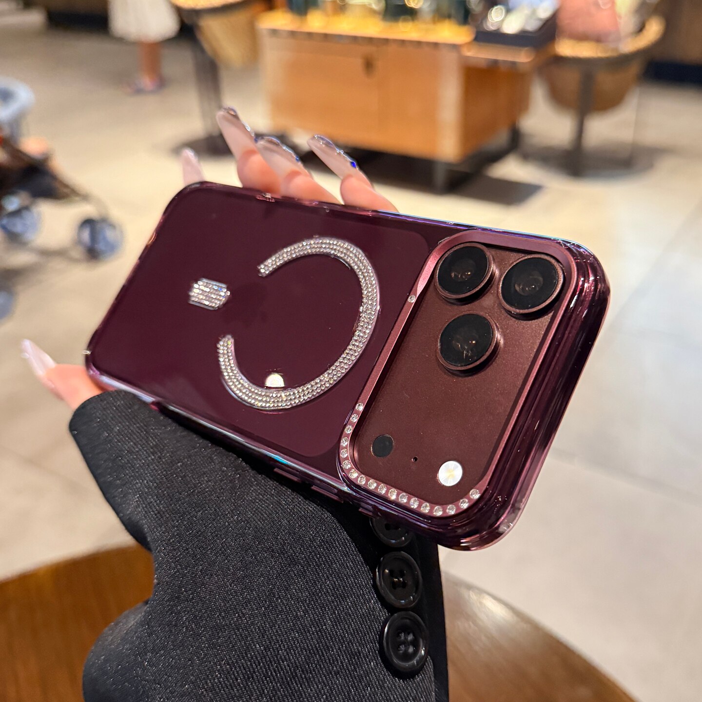 轻奢高级闪钻磁吸适用iPhone17promax手机壳苹果18promax樱桃红色透明17pro新款镶钻镜头框18pro保护套网红女
