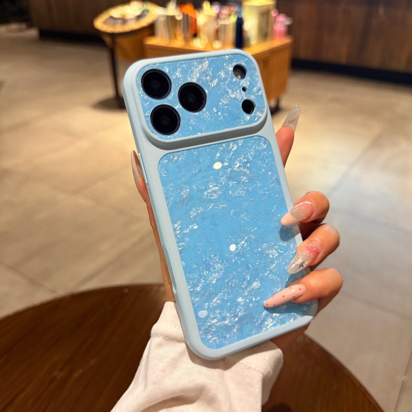 天蓝色贝壳纹适用iphone17手机壳17promax苹果16pro秒变大视窗15高级感新款14情侣Pro防摔13PM全包保护套男女