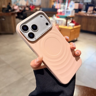闪钻镜头框适用苹果17promax手机壳Magsafe磁吸iphone17新款荡漾纹16pro裸粉色液态硅胶14PM高级15pm保护套女