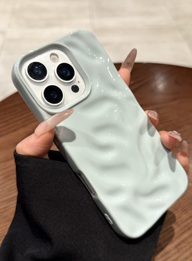 新款奶绿色陨石纹适用苹果16promax手机壳iPhone15pro软硅胶14多巴胺ins女12PM小众高级感11褶皱13情侣保护套