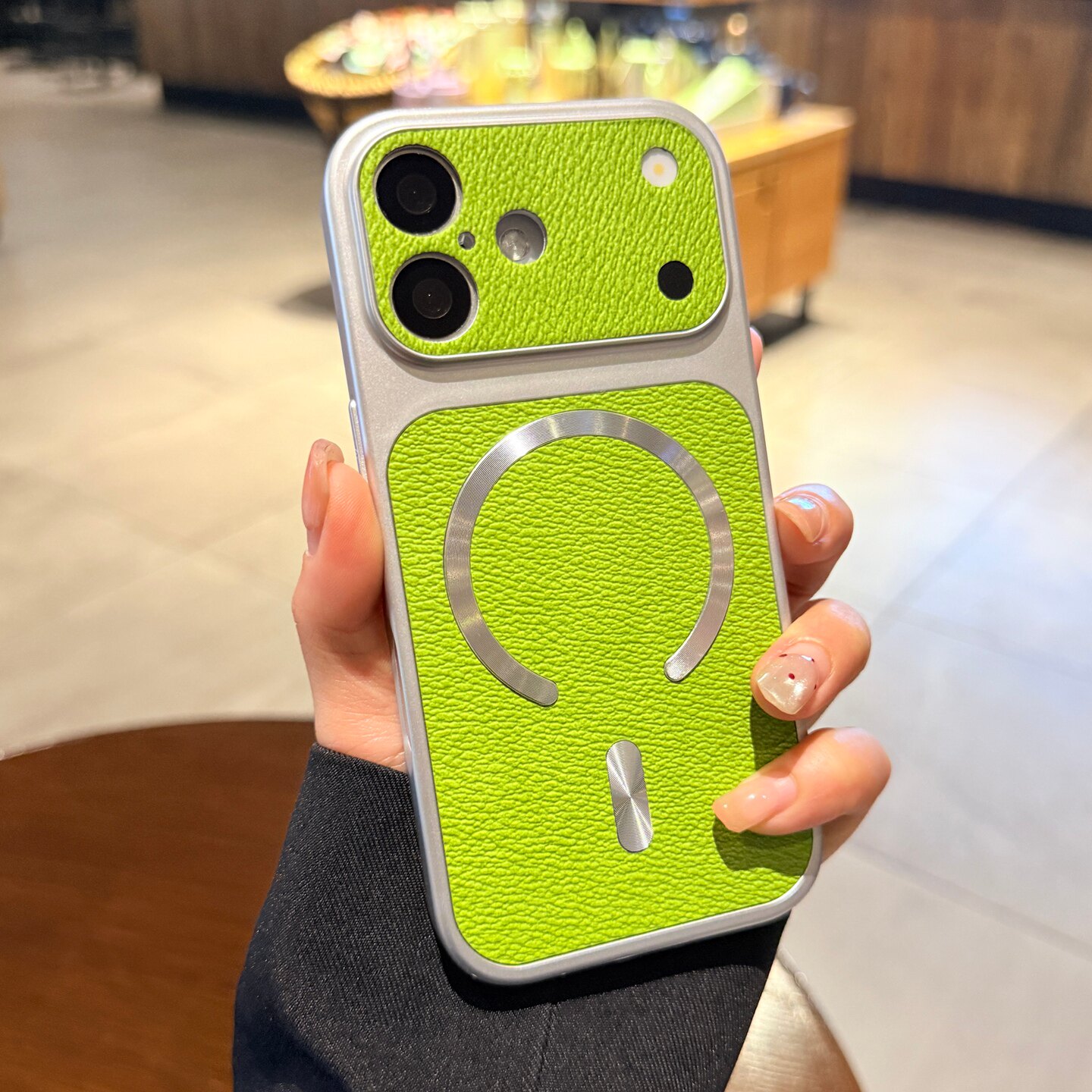 草绿色荔枝皮纹适用苹果17promax手机壳iphone17新款15磁吸16pro秒变大视窗13情侣14高级12男女Magsafe保护套