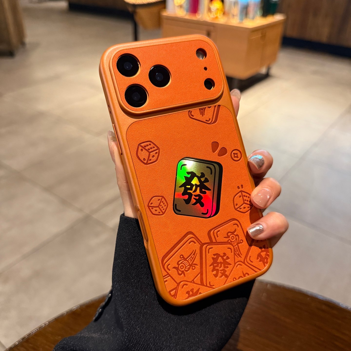 中国风麻将发适用苹果17promax手机壳Air新款镭射渐变iPhone16pro秒变17大视窗15星宇橙色素皮14国潮13保护套