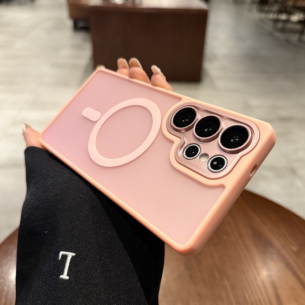 磁吸无线充电适用三星S25手机壳S24新款粉色肤感磨砂S23ultra带镜头膜S22plus简约女S25ultra防摔保护套edge