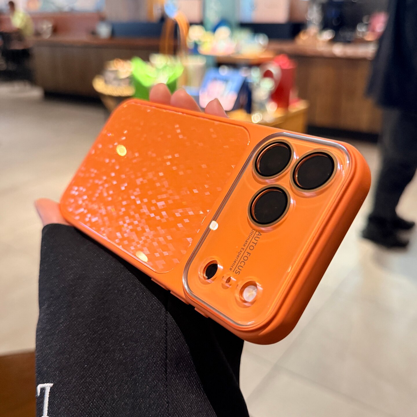 高级浪漫菱格纹适用苹果17pro手机壳iPhone16promax秒变17大视窗14新款bling闪闪玻璃橙色15镜头膜全包保护套
