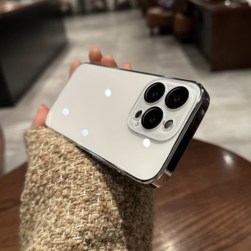 适用苹果16pro钢化玻璃壳iphone15promax手机壳新款13pro电镀高级感14por简约纯白色带镜头膜全包保护套男女