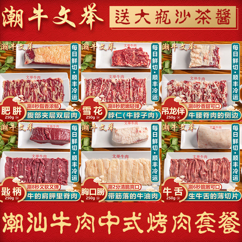 潮牛文举 潮汕牛肉烤肉套餐肥牛雪花吊龙伴匙柄胸口油牛舌共1500g