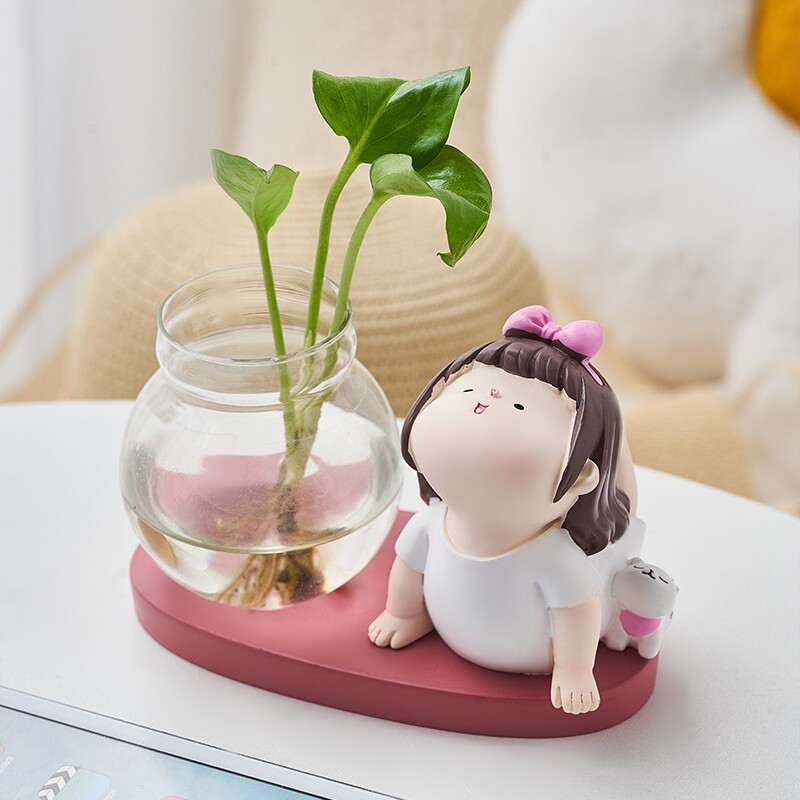 可爱水培绿萝植物小花瓶办公室桌面装饰解压摆件创意插花水养器皿