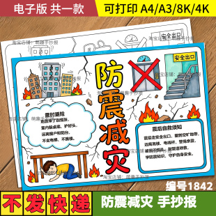 中小学生防震减灾手抄报模板电子版全国防灾减灾日安全教育小报A4
