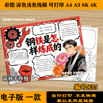 八年级下册钢铁是怎样炼成的手抄报快乐读书吧含读后感电子模板