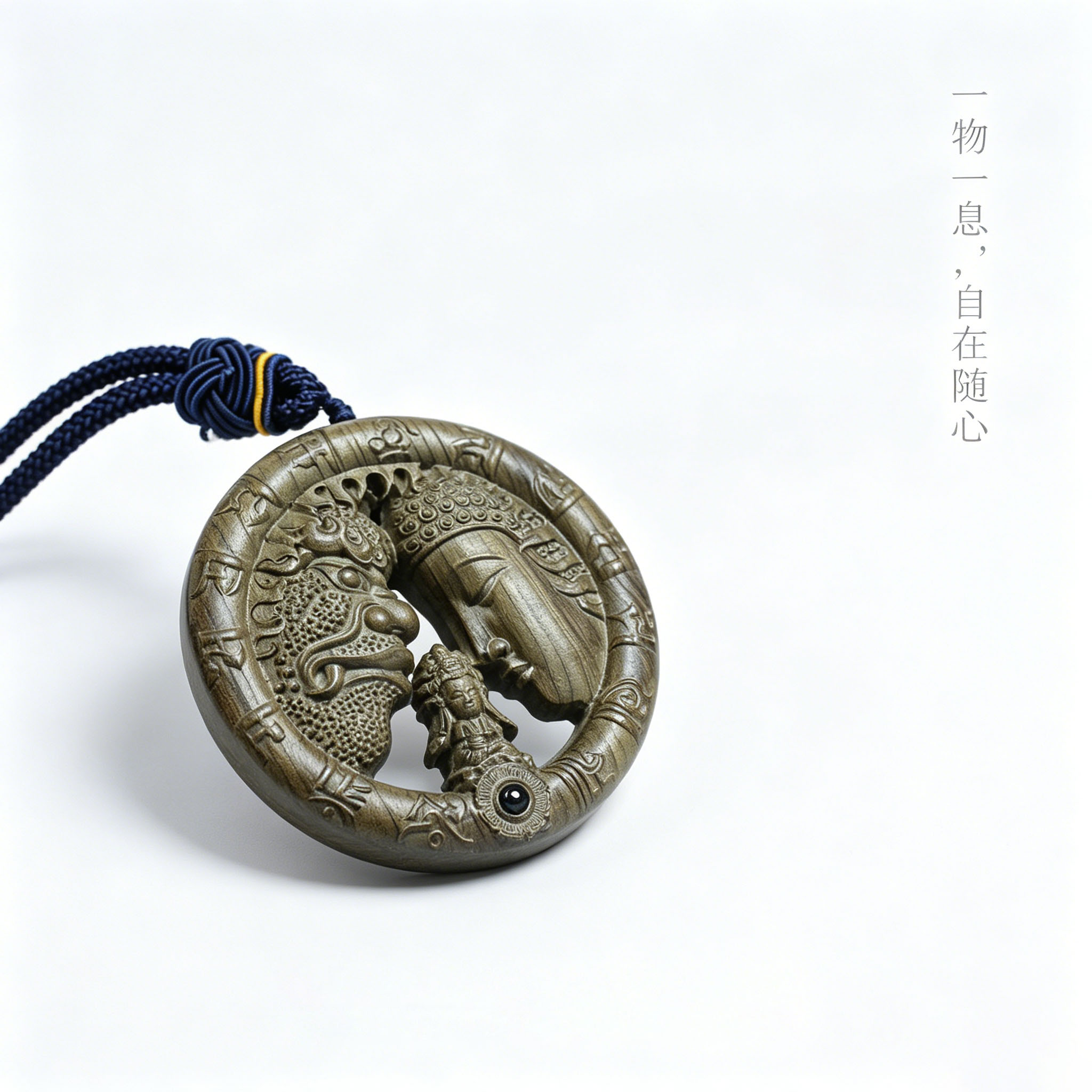 车载挂件寓意平安智慧与力量一念之间把件 鱼化龙九龙牌雕刻摆件