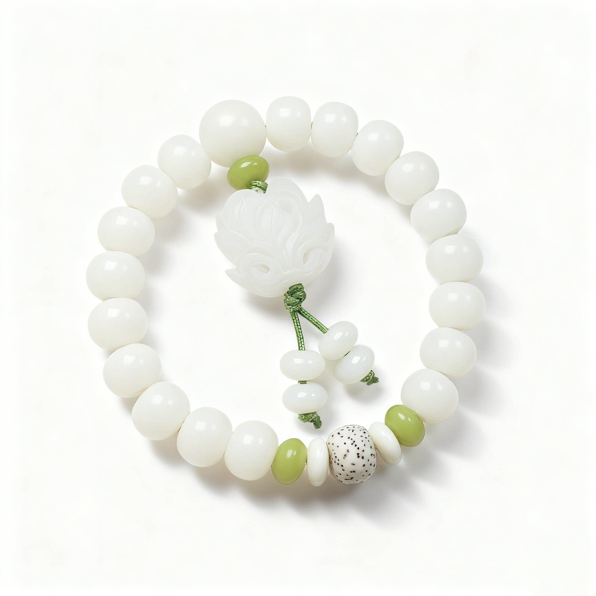 白玉菩提苹果珠手串白莲花吊坠手链女款国风佛珠念珠手饰沉水