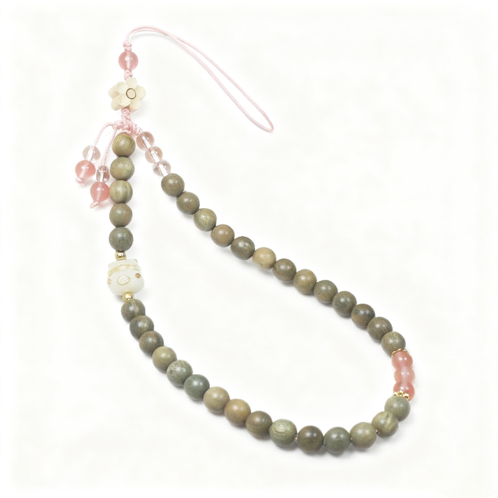 绿檀8mm带清香挂件菩提猫咪手机链文玩手机包包挂饰创意饰品沉水