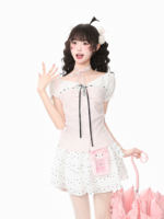 Languid Park's gentle and sweet puffed-sleeve top and short skirt two-piece women's summer set thumbnail 5