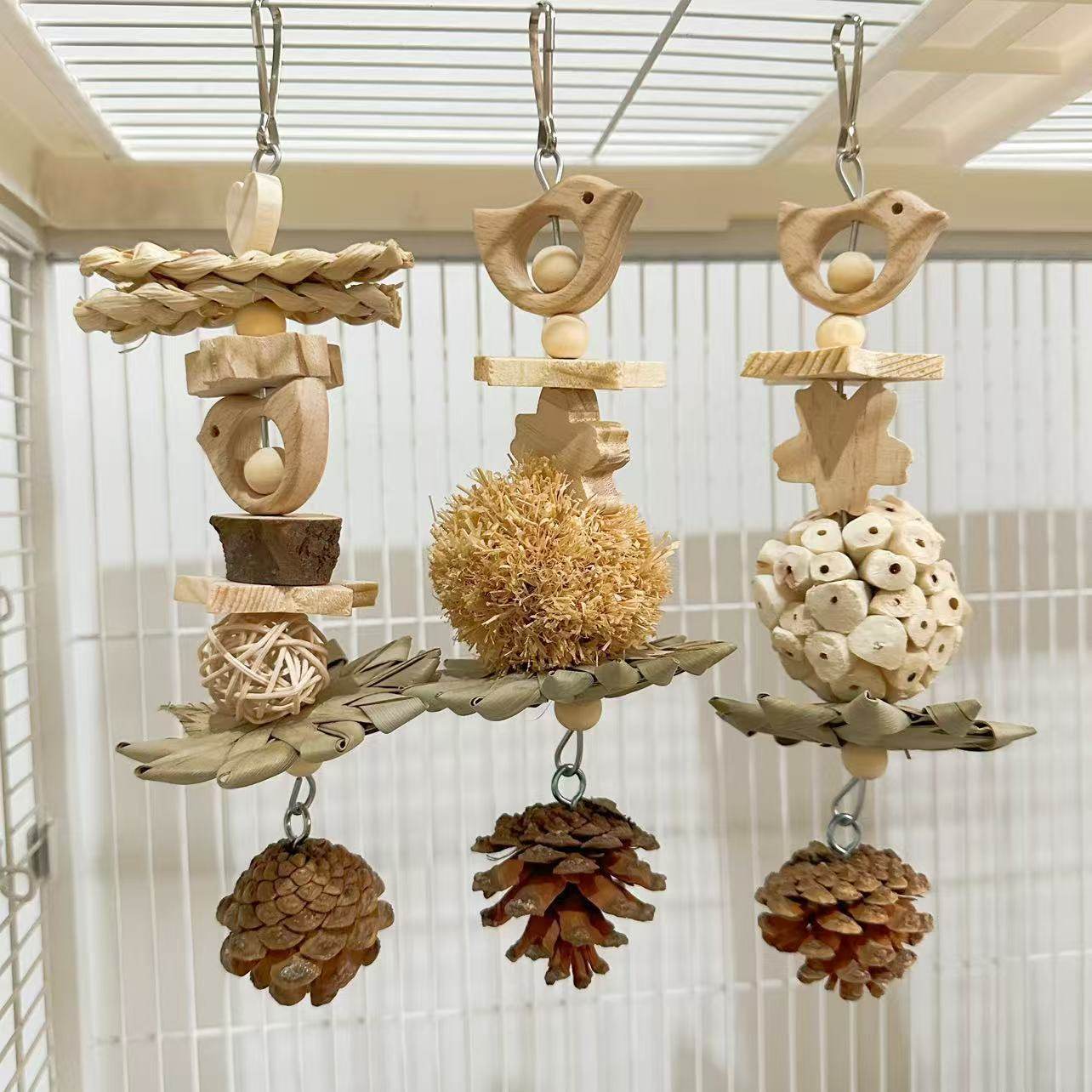 鹦鹉玩具鸟玩具原色小鸟松果串