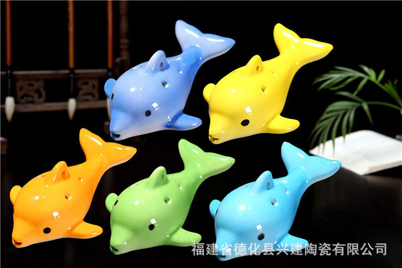 六孔海豚陶笛 笛子6孔陶笛 ac调卡通陶瓷乐器 动物ting复古陶笛