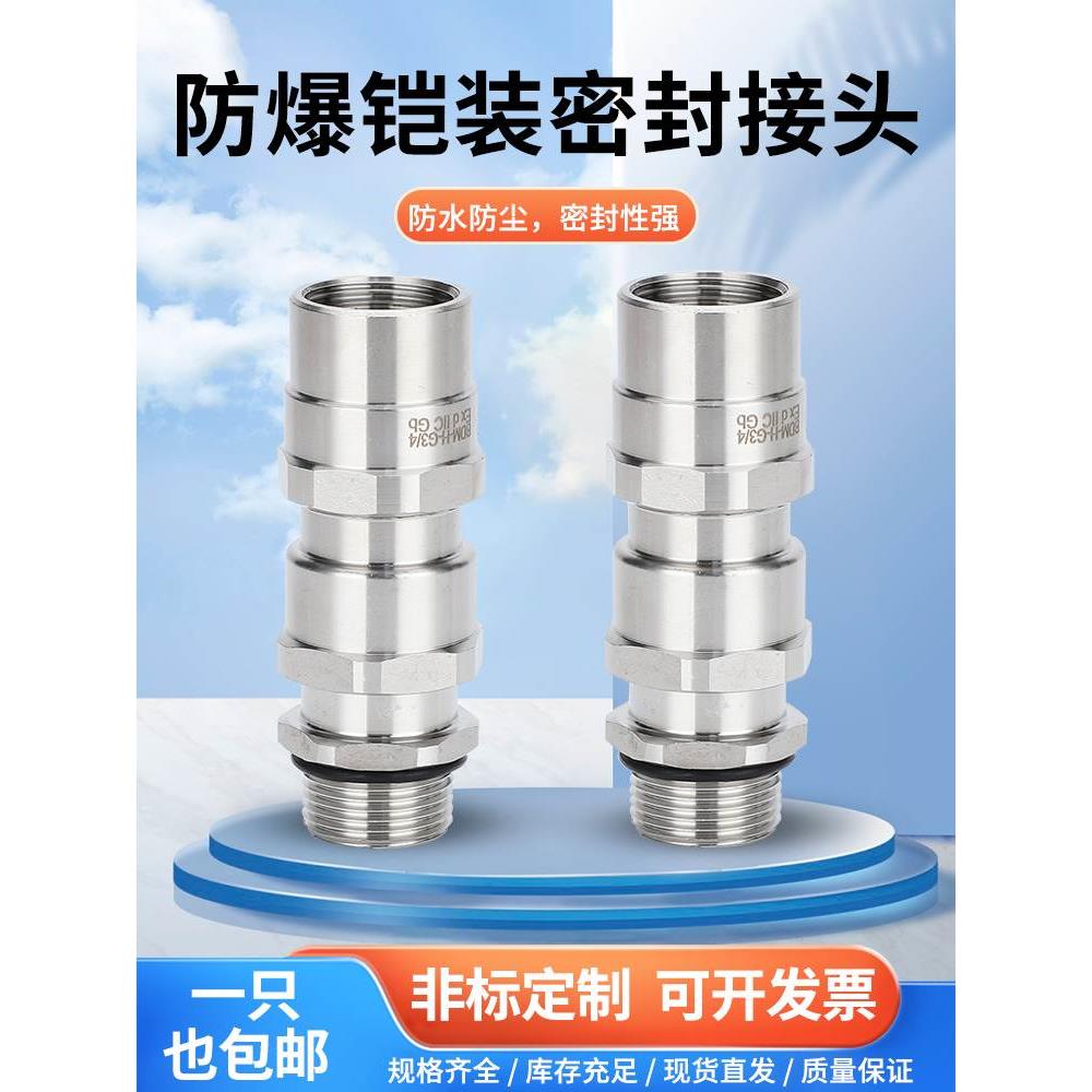 Ex防爆304金属不锈钢双密封铠装接管式电缆密封接头填料函格兰头