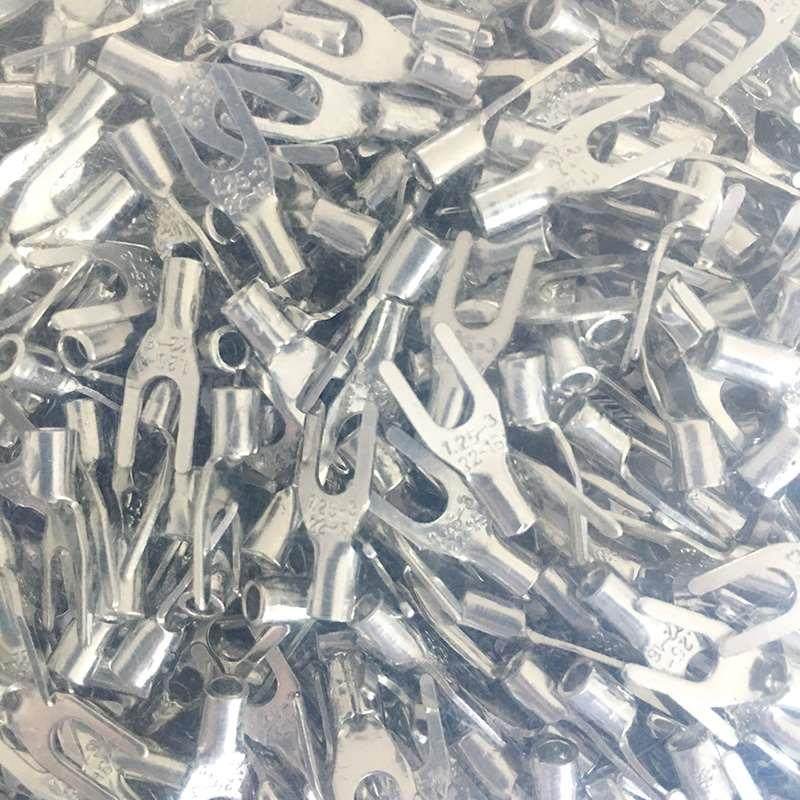 100只SNB1.25-3.2冷压叉形Y型U型裸端头紫铜焊口接线端子1.25-3