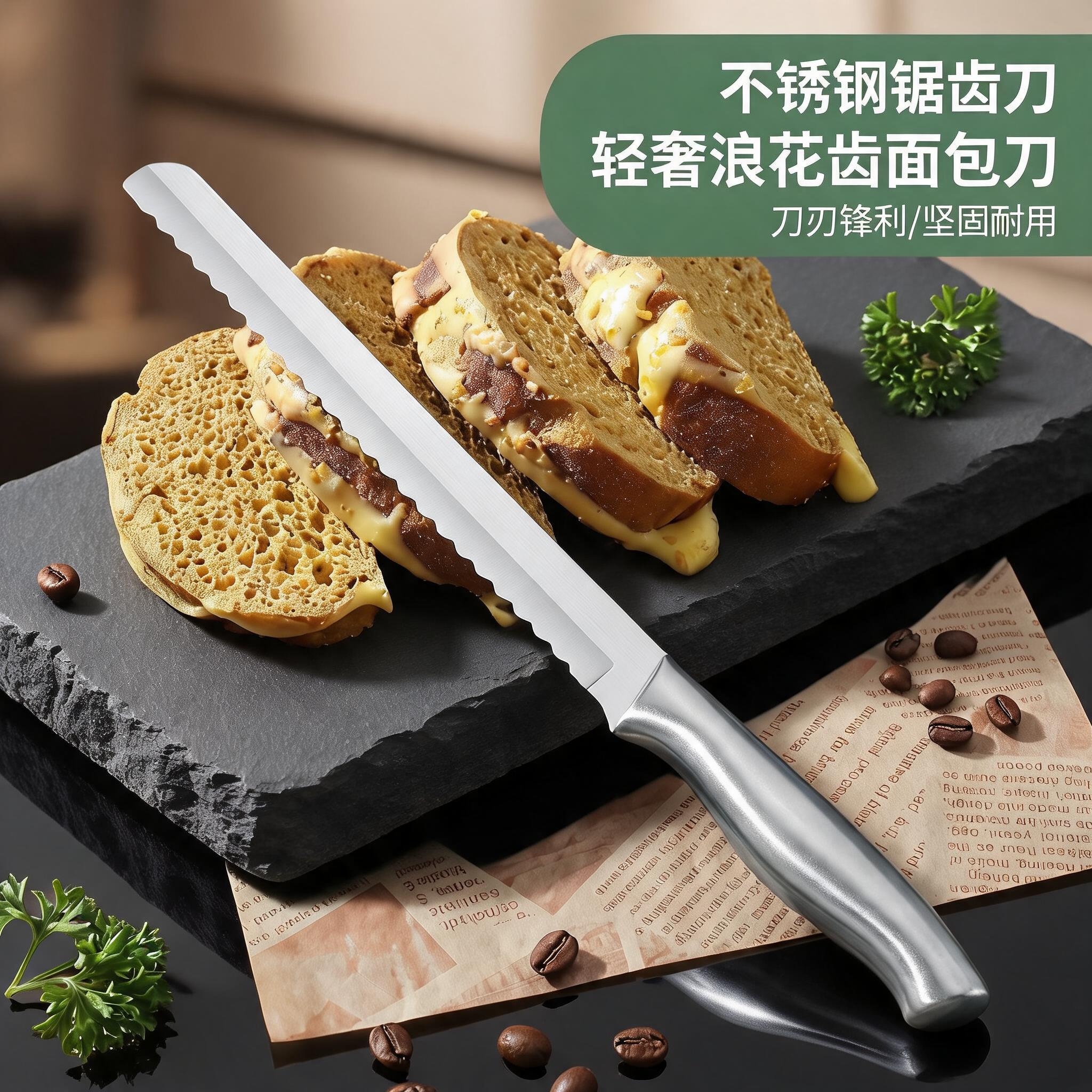 全钢带锯齿面包刀分层刀蛋糕切刀不锈钢刀土司面包切片刀细齿刀