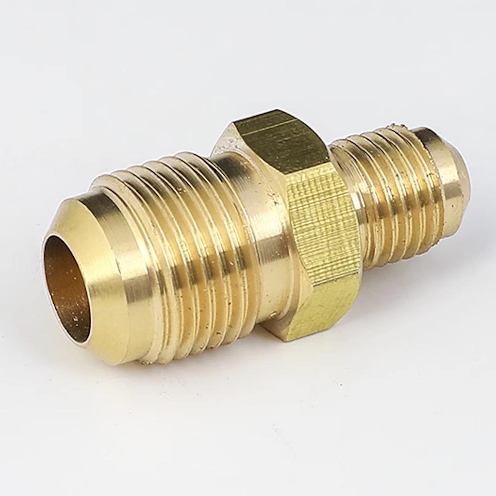 空调铜管连接黄铜双接头免焊接直接双头扩口喇叭异径对丝变径纳子