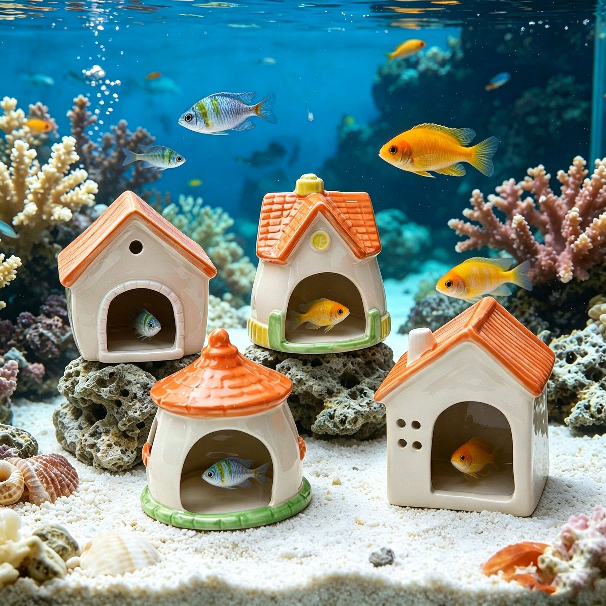 水族箱造景摆件鱼缸陶瓷繁殖罐鱼虾慈鲷迷你鹦鹉鱼躲避洞