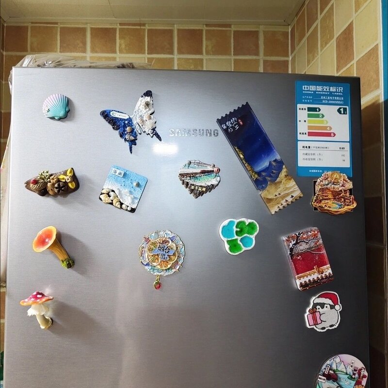 北海手工蝴蝶贝壳冰箱贴3d立体磁吸个性创意肌理画磁贴