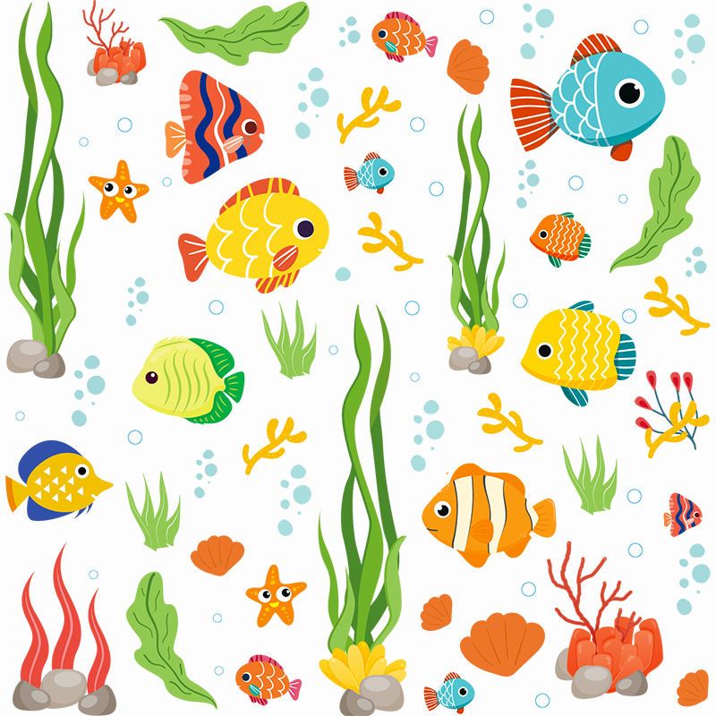 卫生间浴室瓷砖贴纸防水游泳馆幼儿园贴画儿童墙贴卡通海洋小鱼