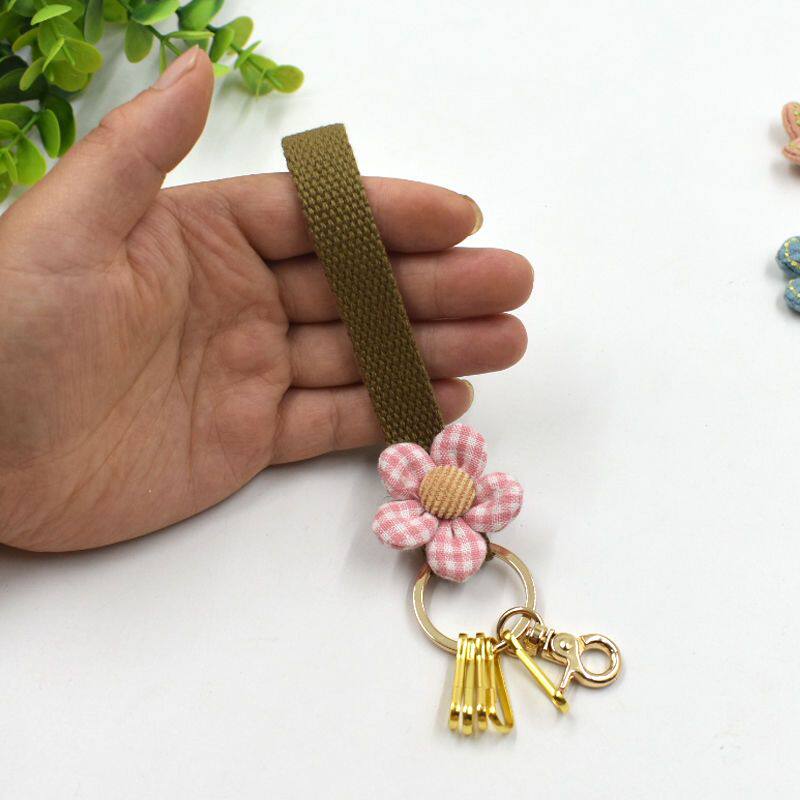 简约布艺花朵手腕钥匙扣手拎挂链汽车锁匙可爱挂饰