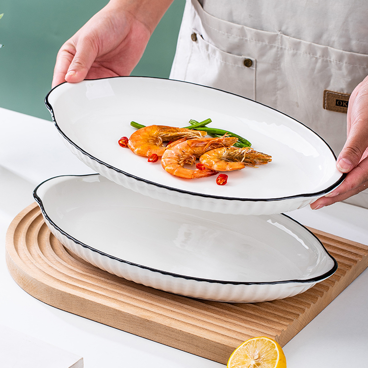 2个日式创意双耳蒸鱼盘子