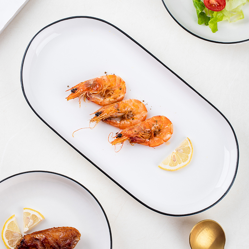 鱼盘家用日式双耳装鱼盘椭圆形