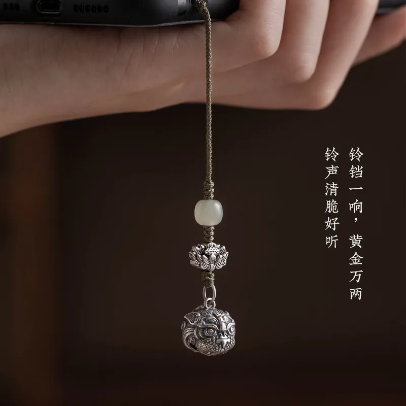 纯银招财貔貅手机链复古创意铃铛手机挂绳挂件挂饰高档礼物礼品