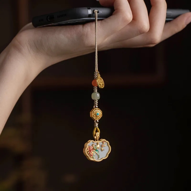 手機鏈925銀古法金和田玉