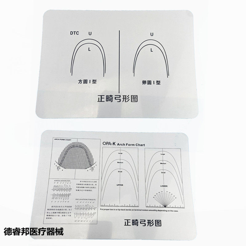 牙科口腔标准正畸弓形图镍钛丝弯制对比亚克力板上颌标准卵圆方圆