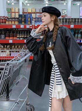 实拍蕾丝拼接黑色皮衣外套女2026春季新款美式复古酷飒风pu皮夹克