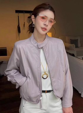 复古立领PU皮衣短款外套女2026春季新款超火流行气质拉链夹克上衣