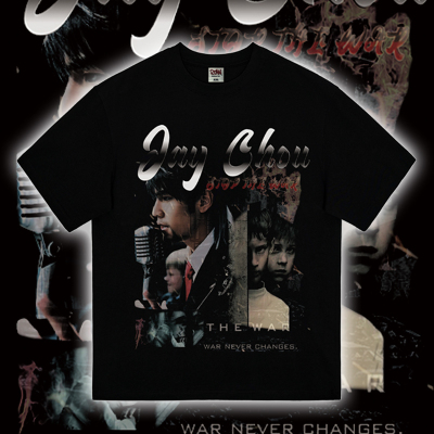 止战之殇印花周杰伦宽松短袖复古