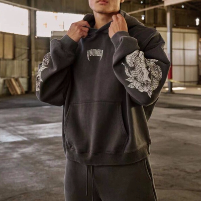 YOUNGLA美式复古潮牌男士连帽卫衣秋冬新款运动健身跑步训练帽衫