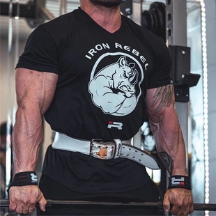 IR犀牛肌肉男t恤宽松大码健身房运动上衣弹力吸汗健美力量举短袖