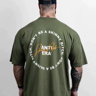 宝克里斯短袖小领口T恤健身美式运动休闲厚实宽松CBUM宽大五分袖