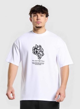 DARC SPORT潮牌经典狼头印花纯棉短袖T恤宽松健身训练男女大码Tee