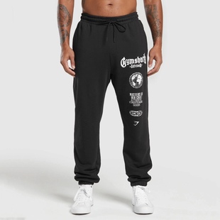 GYM鲨鱼男士运动裤美式慢跑者健身房肌肉健美休闲裤棉质印花长裤