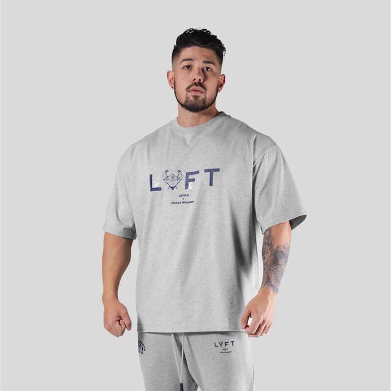 LYFT&POWER HOUSE 联名夏季新款短袖男纯棉健身服t恤宽松男士上衣