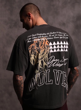 DARC丨OHANA系列美式潮牌复古狼头印花T恤情侣男士上衣纯全棉重磅