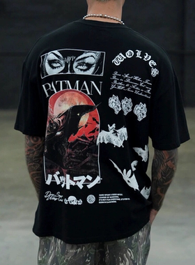 DARC SPORT狼头蝙蝠侠联名宽松纯棉短袖圆领重磅纯棉运动休闲T恤