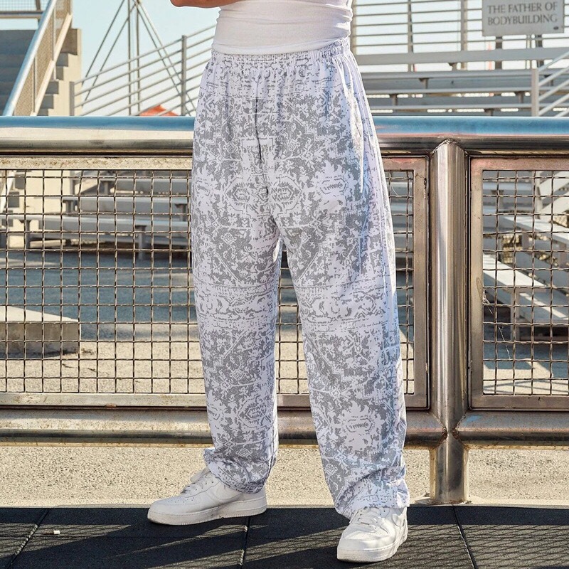 YOUNGLA美式复古长裤男夏季透气速干宽松运动裤健身休闲印花裤子
