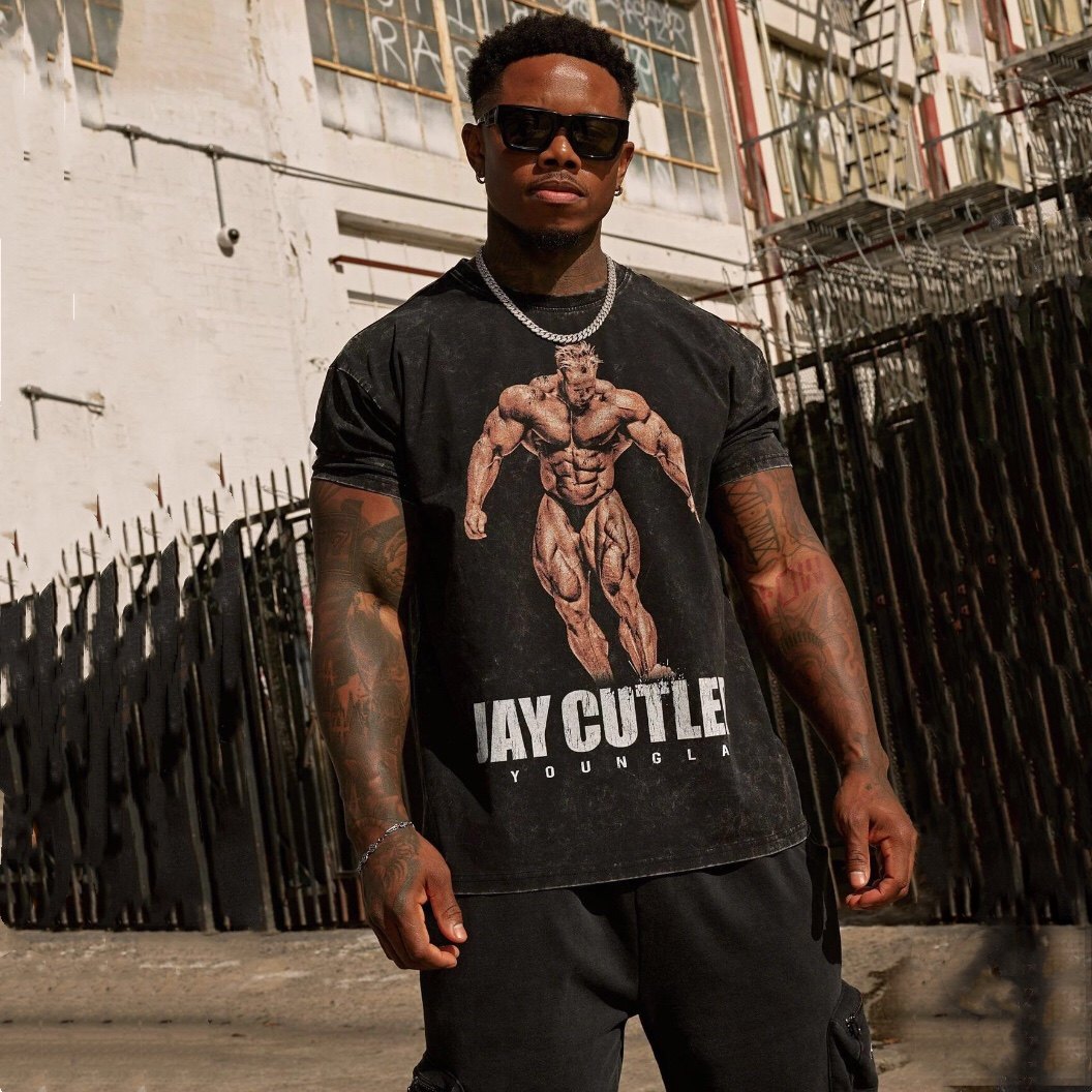 YOUNGLA联名Jay Cutler男士T恤肌肉运动健身棉质水洗宽松短袖上衣