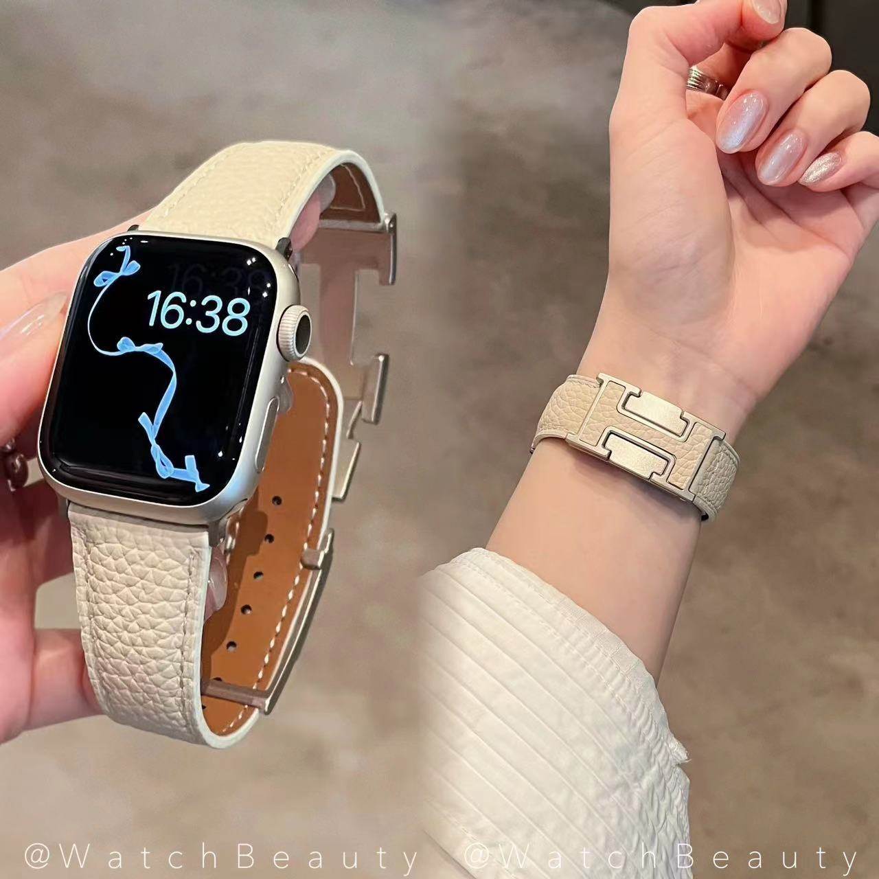 荔枝纹H扣磁吸适用OPPOwatch3/4Pro手表带X2mini高级皮质32se表带