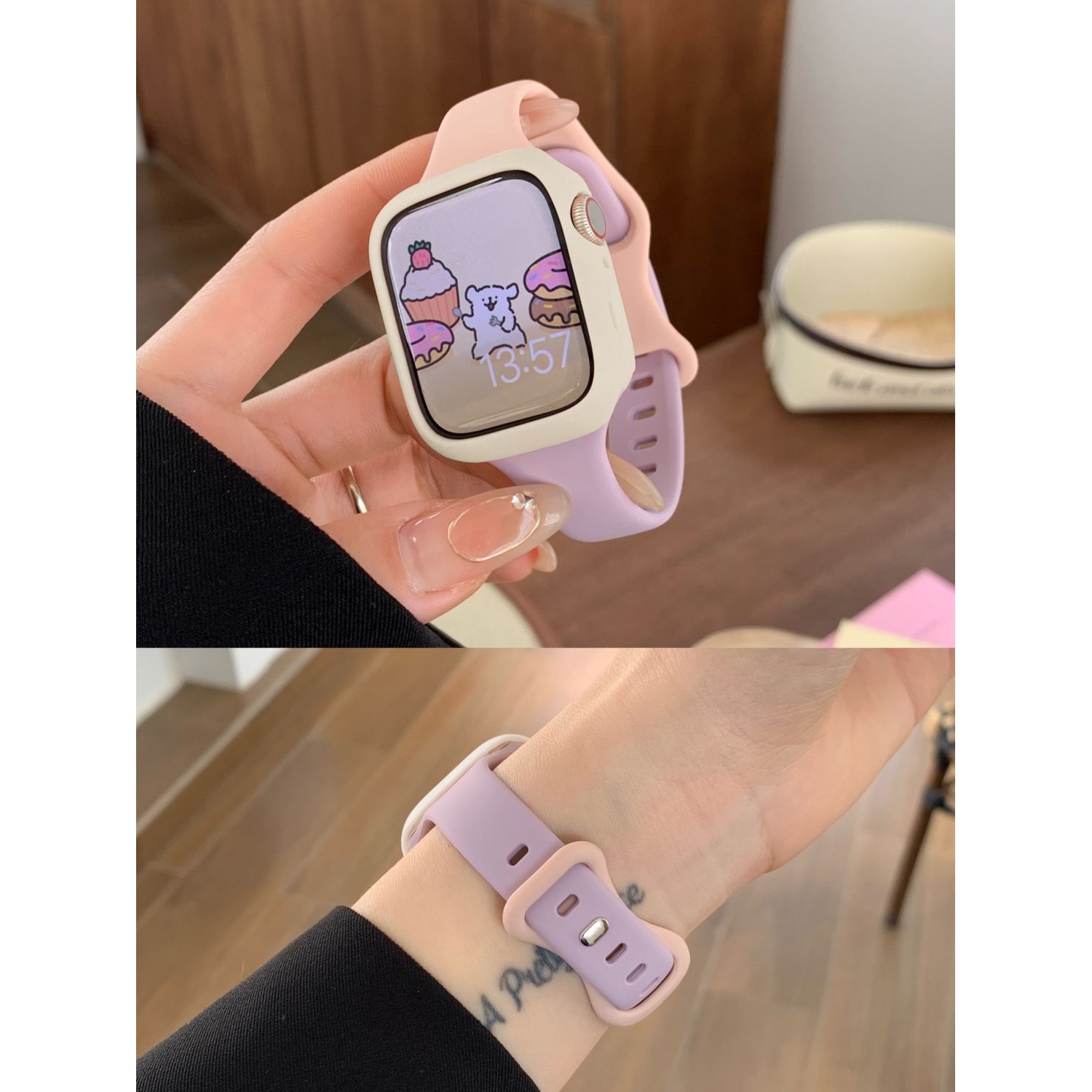 男女新款蝴蝶扣拼色硅胶适用oppo watch3/4pro/2手表带se高级腕带