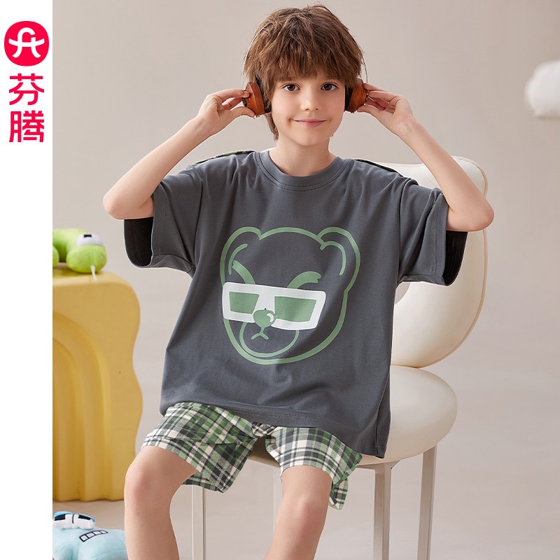 【夏凉季清仓】纯棉男童睡衣纯棉短袖套装男孩中大童可外穿家居服